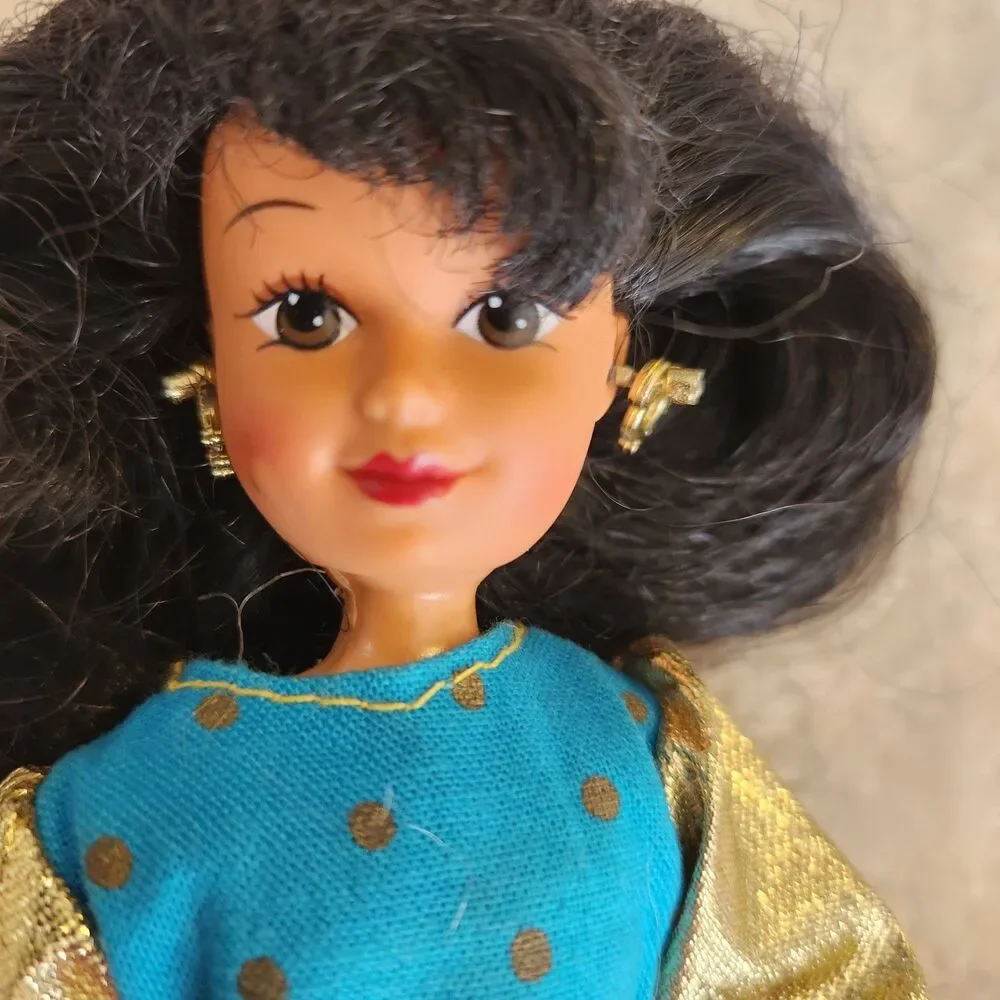Vtg 1990 Kid Kore 8'' Girl Doll with Long Black Hair Colorful Clothes & Earrings